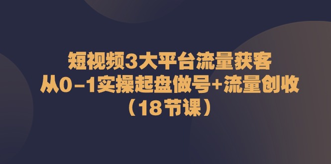 短视频3大平台流量获客：从0-1实操起盘做号+流量创收（18节课）-副业库