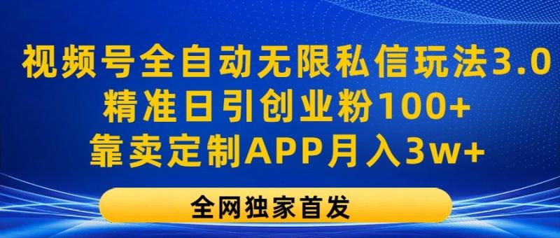 视频号全自动无限私信玩法3.0，精准日引创业粉100+，靠卖定制APP月入3w+-副业网
