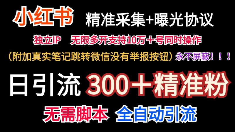 小红薯精准采集＋无限曝光＋真实笔记跳转微信，永不屏蔽（日引300＋精准粉）-副业库