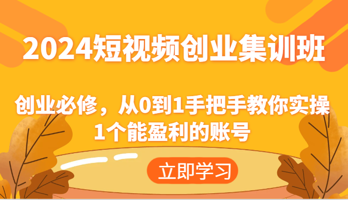 2024短视频创业集训班：创业必修，从0到1手把手教你实操1个能盈利的账号-副业网