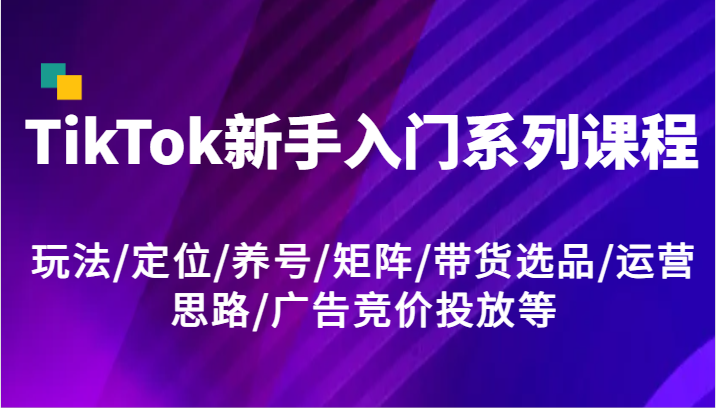 TikTok新手入门系列课程，玩法/定位/养号/矩阵/带货选品/运营思路/广告竞价投放等-副业库