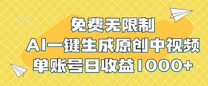 免费无限制，AI一键生成原创中视频，单账号日收益1000+-副业网