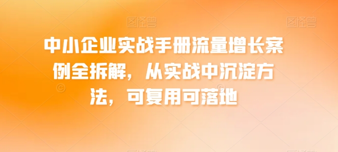 中小企业实战手册流量增长案例全拆解，从实战中沉淀方法，可复用可落地-副业网