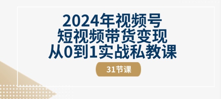 2024年视频号短视频带货变现从0到1实战私教课(31节视频课)-副业网