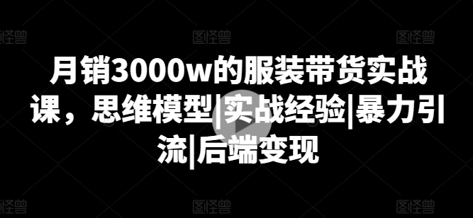 月销3000w的服装带货实战课，思维模型|实战经验|暴力引流|后端变现-副业网