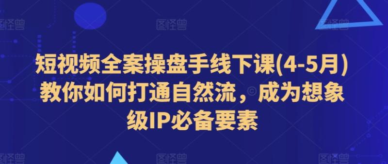 短视频全案操盘手线下课(4-5月)教你如何打通自然流，成为想象级IP必备要素-副业库