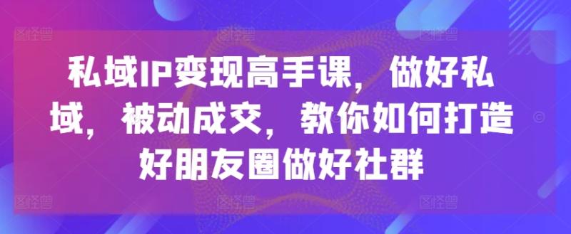 私域IP变现高手课，做好私域，被动成交，教你如何打造好朋友圈做好社群-副业网