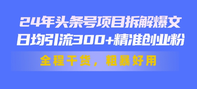 24年头条号项目拆解爆文，日均引流300+精准创业粉，全程干货，粗暴好用-副业库