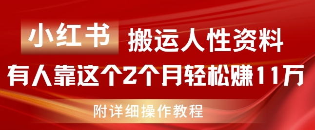 小红书搬运人性资料，有人靠这个2个月轻松赚11w，附教程【揭秘】-副业网