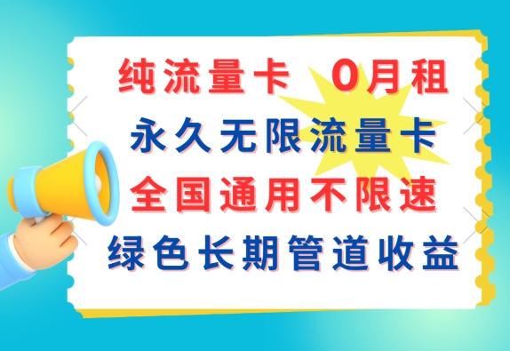 纯流量卡，0月租，永久无限流量卡，全国通用不限速，绿色长期管道收益-副业网