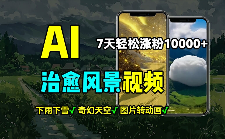 AI制作治愈风景，7天涨粉过万，落地云下雨下雪等场景制作，上手快操作简单-副业网