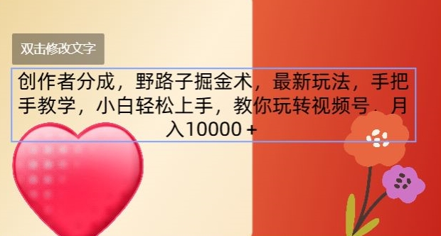 创作者分成，野路子掘金术，最新玩法，手把手教学，小白轻松上手，教你玩转视频号-副业网