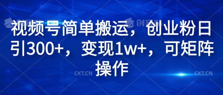 视频号简单搬运，创业粉日引300+，变现1w+，可矩阵操作-副业网