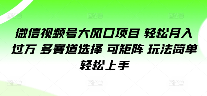 微信视频号大风口项目 轻松月入过万 多赛道选择 可矩阵 玩法简单轻松上手-副业网