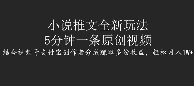 小说推文全新玩法，5分钟一条原创视频，结合视频号支付宝创作者分成赚取多份收益，轻松月入1W+-副业网