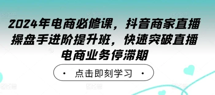 2024年电商必修课，抖音商家直播操盘手进阶提升班，快速突破直播电商业务停滞期-副业库