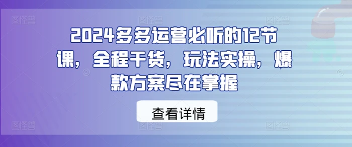 2024多多运营必听的12节课，全程干货，玩法实操，爆款方案尽在掌握-副业网