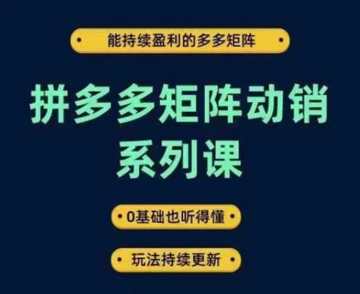 拼多多矩阵动销系列课，能持续盈利的多多矩阵，0基础也听得懂，玩法持续更新-副业网