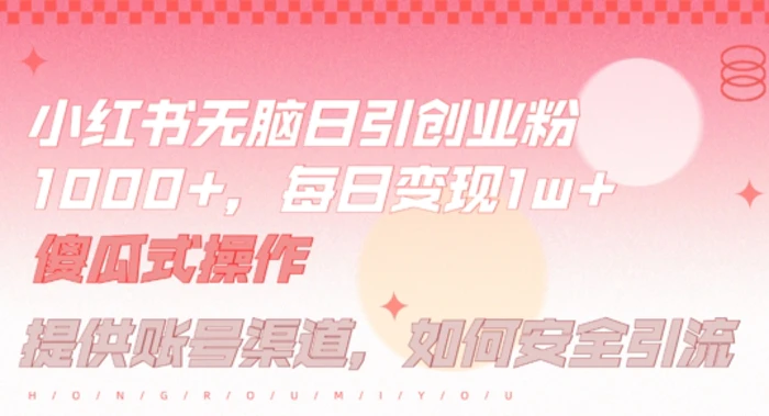 小红书无脑每日引流创业粉500+，小白每天只花半小时，躺赚长尾收益【揭秘】-副业网