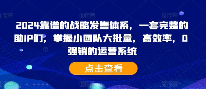 2024靠谱的战略发售体系，一套完整的助IP们，掌握小团队大批量，高效率，0 强销的运营系统-副业网
