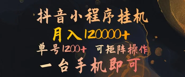 抖音小程序挂机风口项目，月入1.2w，一台手机即可操作，可矩阵操作-副业网
