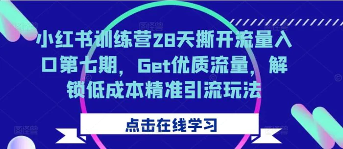 小红书训练营28天撕开流量入口第七期，Get优质流量，解锁低成本精准引流玩法-副业网