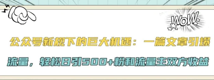 公众号新规下的巨大机遇：一篇文章引爆流量，轻松日引500+粉和流量主双方收益-副业库