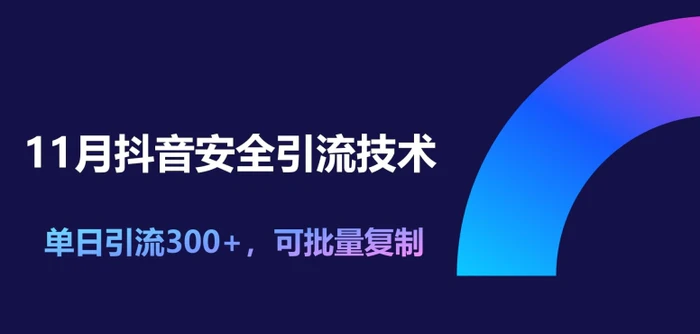 11月抖音安全引流技术，单日引流300+，可批量复制-副业网