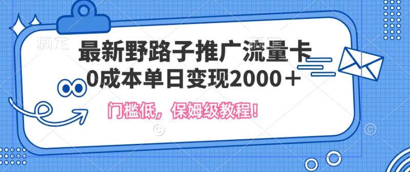 最新野路子推广流量卡，一张200-300，门槛低，0成本单日变现多张-副业网