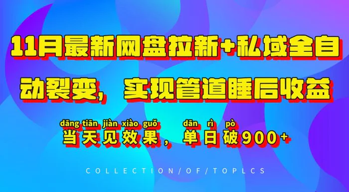 11月最新网盘拉新+私域全自动裂变，实现管道睡后收益，当天见效果，单日破900+-副业网
