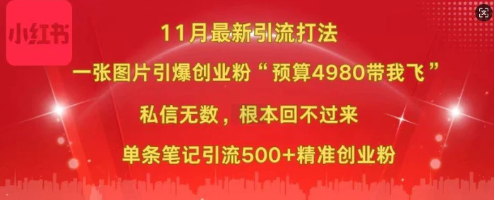 小红书11月最新图片打粉，一张图片引爆创业粉，“预算4980带我飞”，单条引流500+精准创业粉-副业网