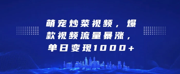 萌宠炒菜视频，爆款视频流量暴涨，单日变现1k-副业网
