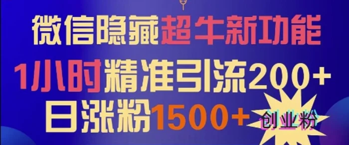 微信隐藏超牛新功能，1小时精准引流200+创业粉，日涨粉1500+-副业库