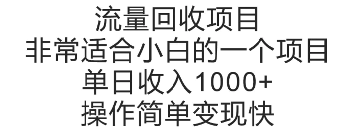 流量回收项目，非常适合小白的一个项目单日收入多张，操作简单变现快-副业库