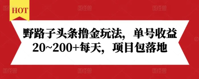 野路子头条撸金玩法，单号收益20~200+每天，项目包落地-副业库