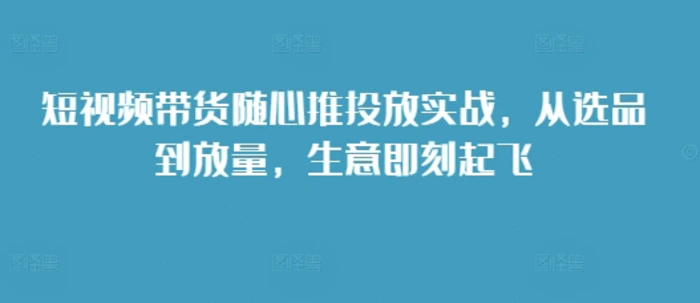 短视频带货随心推投放实战，从选品到放量，生意即刻起飞-副业网