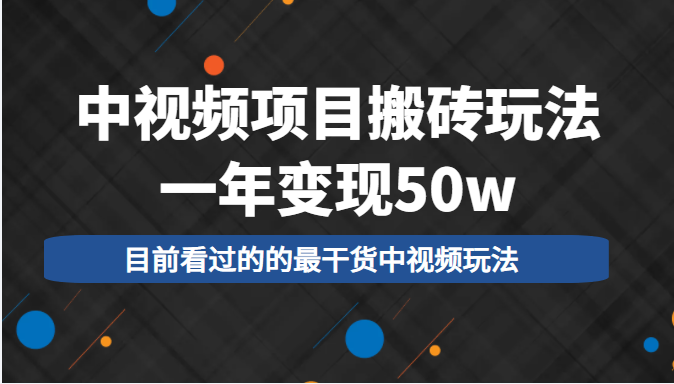 中视频项目搬砖玩法，一年变现50w，目前看过的的最干货中视频玩法-副业网