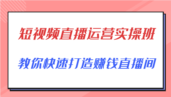 短视频直播运营实操班，直播带货精细化运营实操，教你快速打造赚钱直播间-副业库