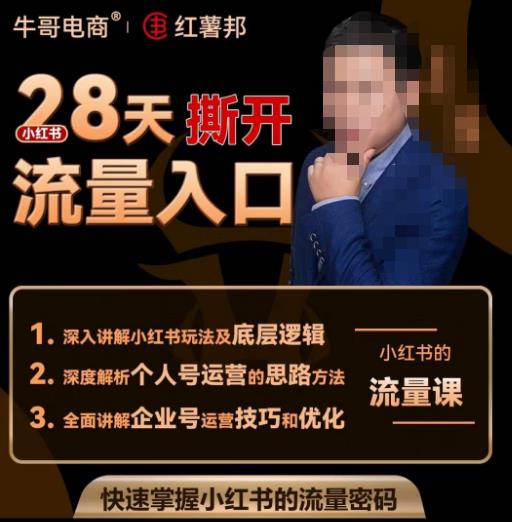 牛哥电商红薯邦28天撕开小红书流量入口，小红书运营系列课，快速掌握小红书的流量密码-副业网