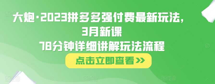 大炮·2023拼多多强付费最新玩法，3月新课​78分钟详细讲解玩法流程-副业网
