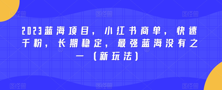 2023蓝海项目，小红书商单，快速千粉，长期稳定，最强蓝海没有之一（新玩法）-副业网