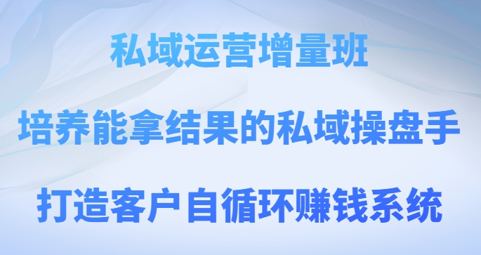 私域运营增量班，培养能拿结果的私域操盘手，打造客户自循环赚钱系统-副业网