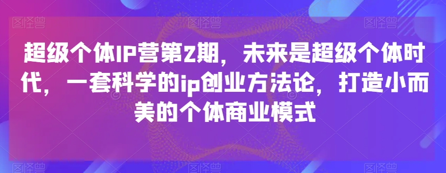 超级个体IP营第2期，未来是超级个体时代，一套科学的ip创业方法论，打造小而美的个体商业模式-副业网