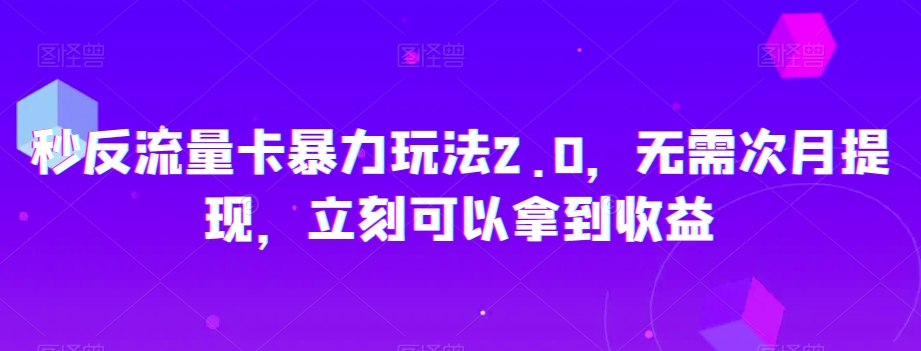 秒反流量卡暴力玩法2.0，无需次月提现，立刻可以拿到收益【揭秘】-副业网