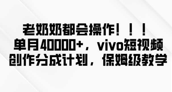 老奶奶都会操作，新平台无脑操作，单月40000+，vivo短视频创作分成计划【揭秘】-副业网