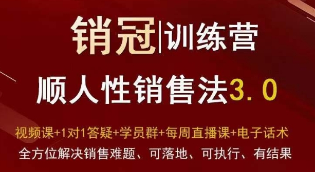 爆款！销冠训练营3.0之顺人性销售法，全方位解决销售难题、可落地、可执行、有结果-副业网
