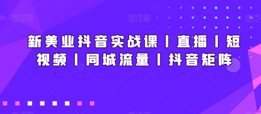 新美业抖音实战课丨直播丨短视频丨同城流量丨抖音矩阵-副业网
