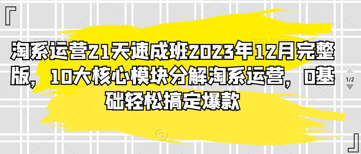 淘系运营21天速成班2023年12月完整版，10大核心模块分解淘系运营，0基础轻松搞定爆款-副业库