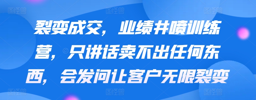 裂变成交，业绩井喷训练营，只讲话卖不出任何东西，会发问让客户无限裂变-副业网