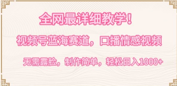 全网最详细教学，视频号蓝海赛道，口播情感视频，无需露脸，制作简单，轻松实现日入1000+-副业网